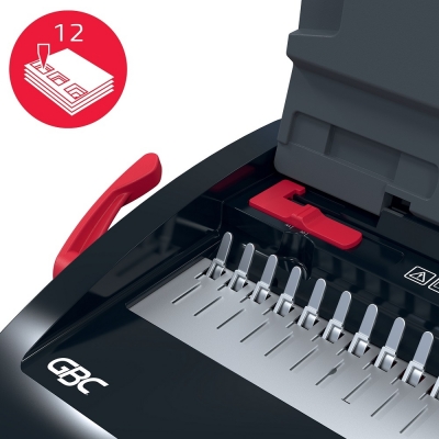 Masina de indosariat GBC CombBind CB12, manuala, cu spire din plastic, A4, 12/165 coli, negru-argintiu